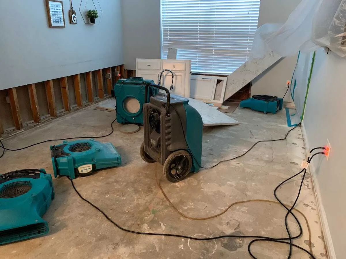 Dehumidifier in flood-cut room for Water Damage Restoration in Mead
